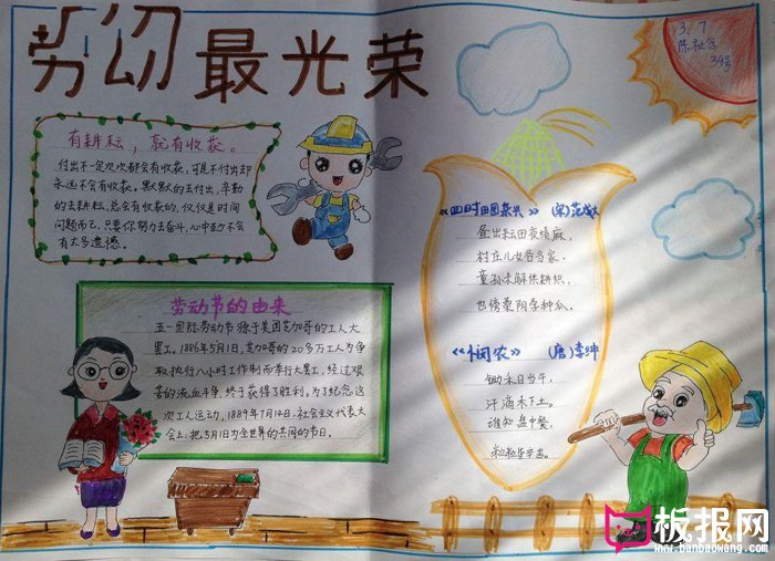 劳动节手抄报图片，有耕耘就有收获