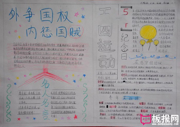 2018五四青年节手抄报，5.4纪念日