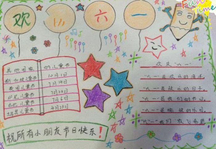 小学生六一儿童节手抄报，童心童乐庆六一