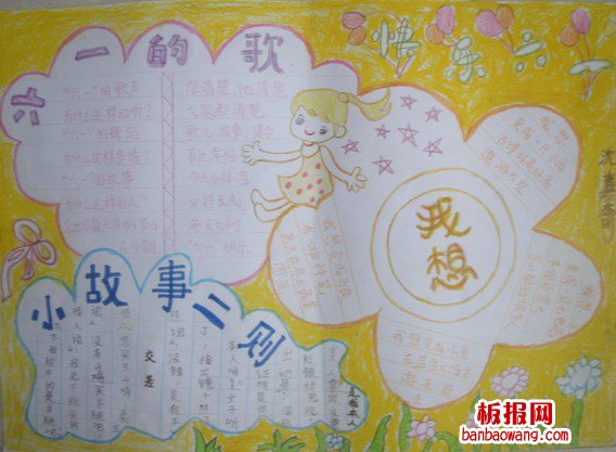快乐六一儿童节全色彩模式的手抄报花边结构