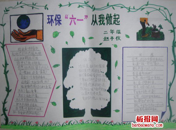 环保六一从我做起二年级小学生手抄报版面设计图