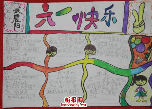 六一快乐渐变彩虹效果的手抄报花边设计
