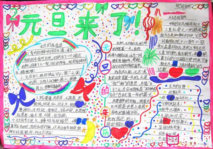 2018年欢庆元旦手抄报图片，元旦来了