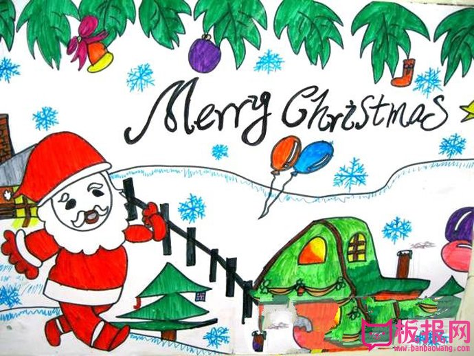 2017年小学生圣诞节手抄报图片，圣诞爷爷送礼物啦