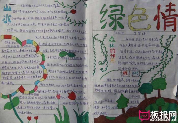小学生植树节手抄报，绿色情