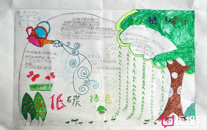 简单的植树节手抄报图片，绿色低碳