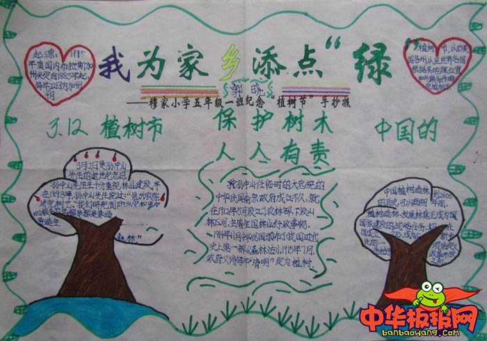 小学植树节手抄报图片，我为家乡添点绿