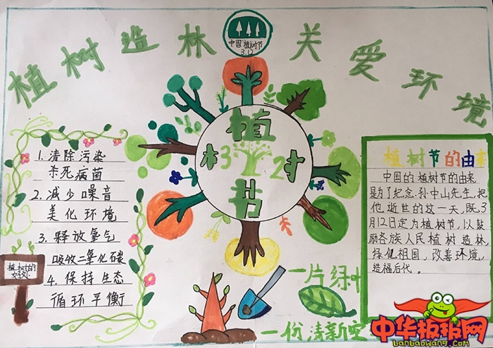 小学生植树节手抄报图片，植树造林关爱环境