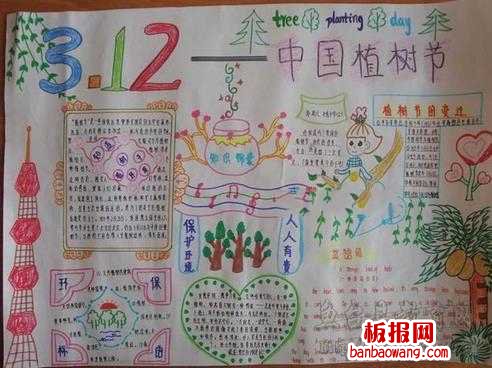 五年级小学生3.12中国植树节最新版面设计图样式和设计制作