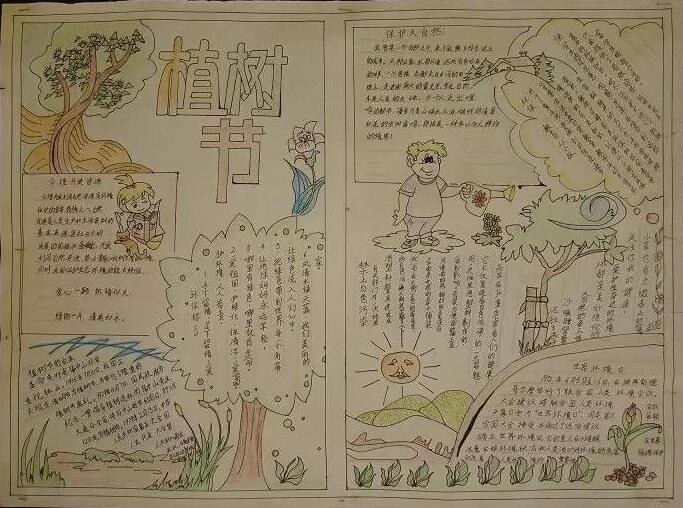 3.12植树节手抄报图片模板，简单铅笔画