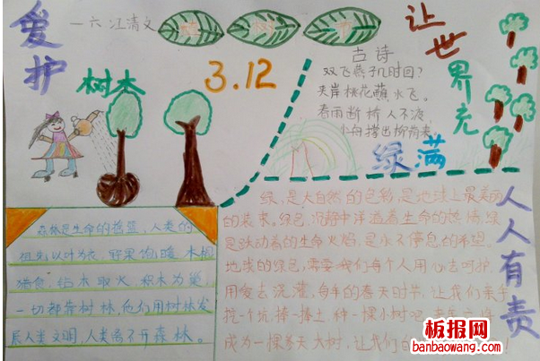 爱护树木植树节手抄报