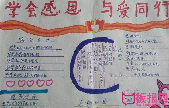 心怀感恩与爱同行手抄报,感恩让我们的青春更加昂扬！