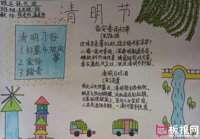 小学生清明节手抄报，清明习俗