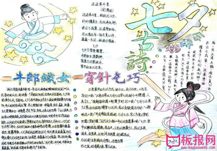 七夕节手抄报，穿针乞巧
