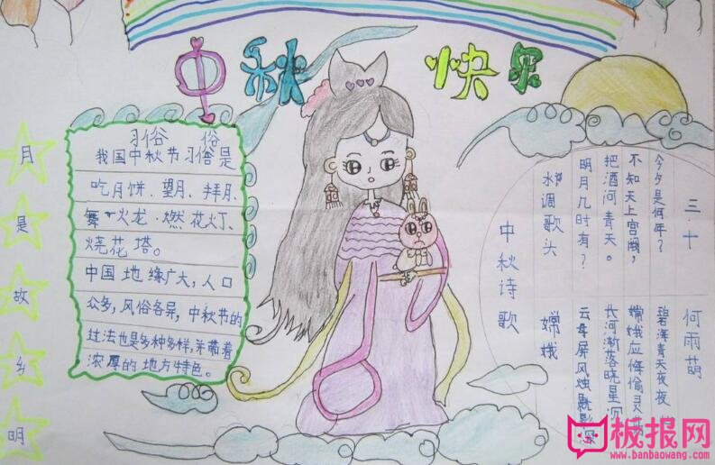 漂亮的中秋节手抄报图片，中秋遇国庆