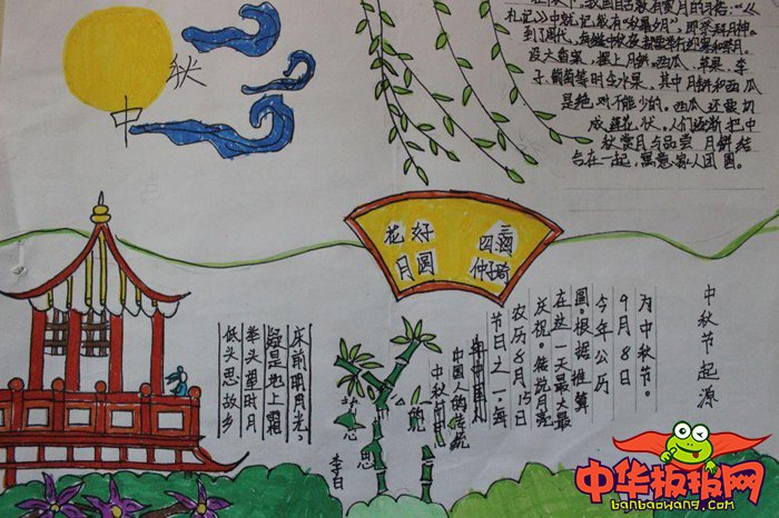 2018年中秋节手抄报简单漂亮，花好月圆