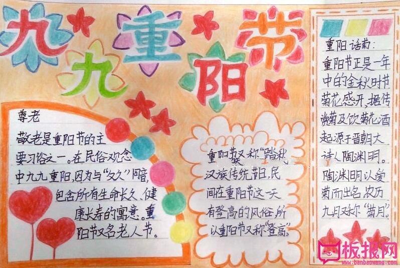 九九重阳节手抄报图片，重阳节的来历与习俗