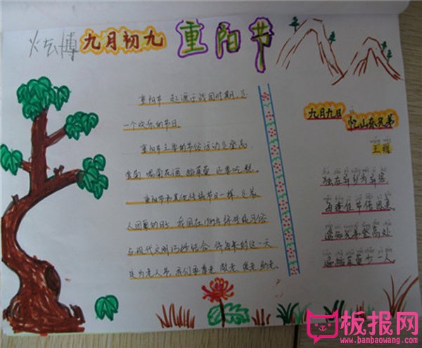小学生重阳节手抄报图片，九月初九是重阳