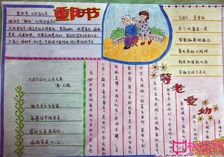 小学生欢庆重阳节手抄报，今又重阳尊老爱幼