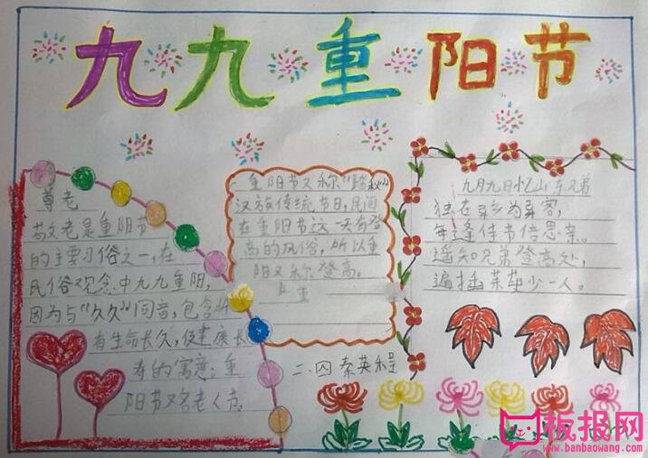 二年级重阳节主题手抄报，九九重阳节