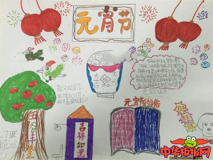 2019年小学生元宵节手抄报，元宵节到啦