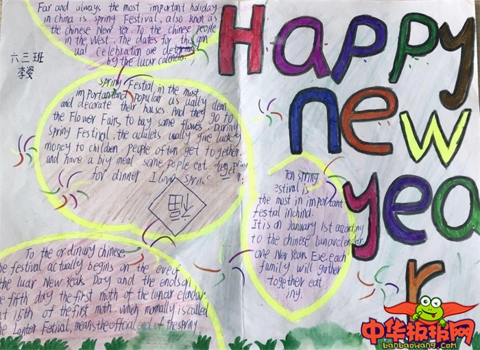 小学生春节英语手抄报，新年快乐