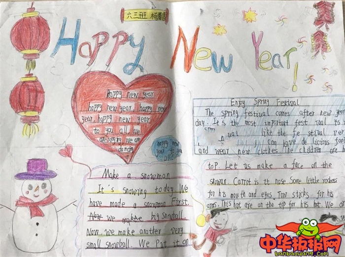小学生春节英语手抄报，新年快乐