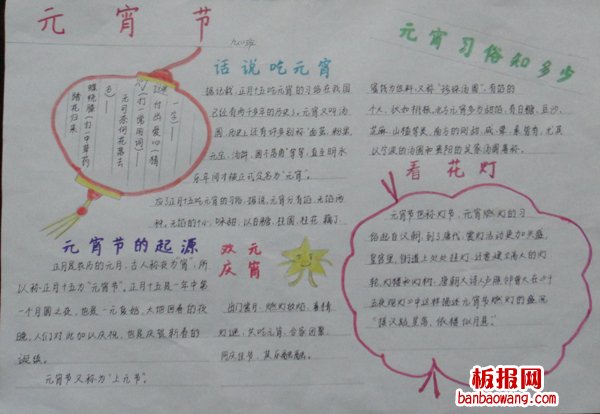 红红火火闹元宵，一组元宵节手抄报设计图