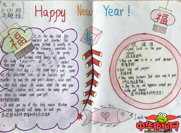 2019年春节英语手抄报图片，新年到