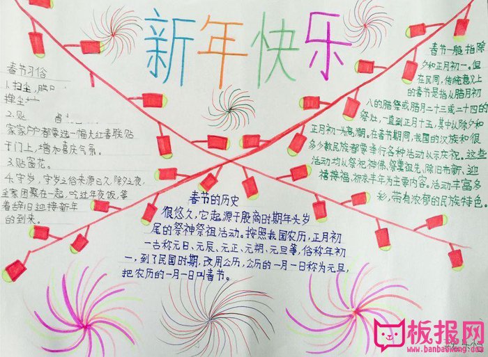 2018年小学生春节手抄报图片，新年快乐
