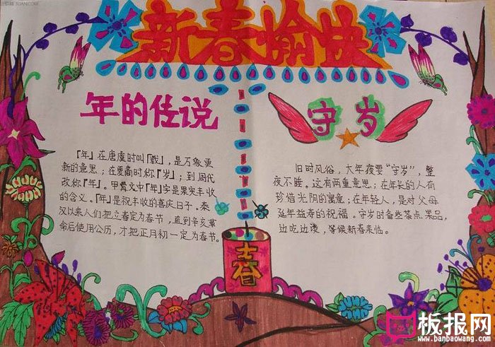 2018年春节手抄报简单又漂亮，新春愉快
