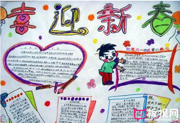 简单的狗年春节手抄报图片，喜迎新春
