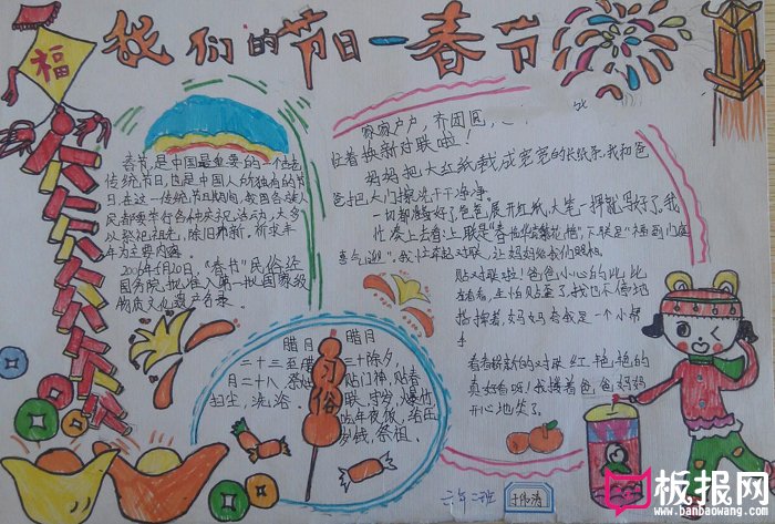 欢度春节手抄报图片，春节的民俗文化