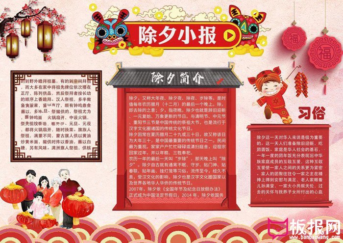 2018年狗年春节手抄报，除夕小报