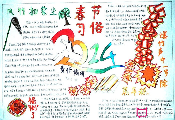 小学生春节手抄报，春节习俗