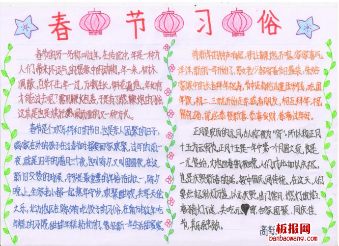 春节的多样习俗春节手抄报