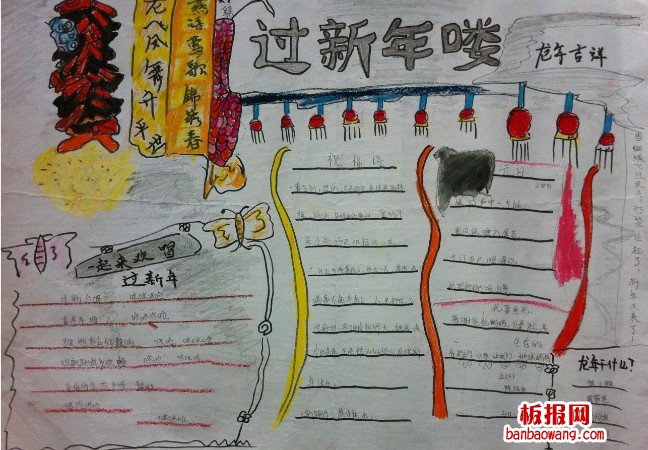 过新年喽！迎春撒福春节手抄报