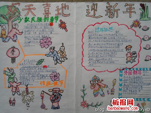 欢天喜地迎新年春节手抄报