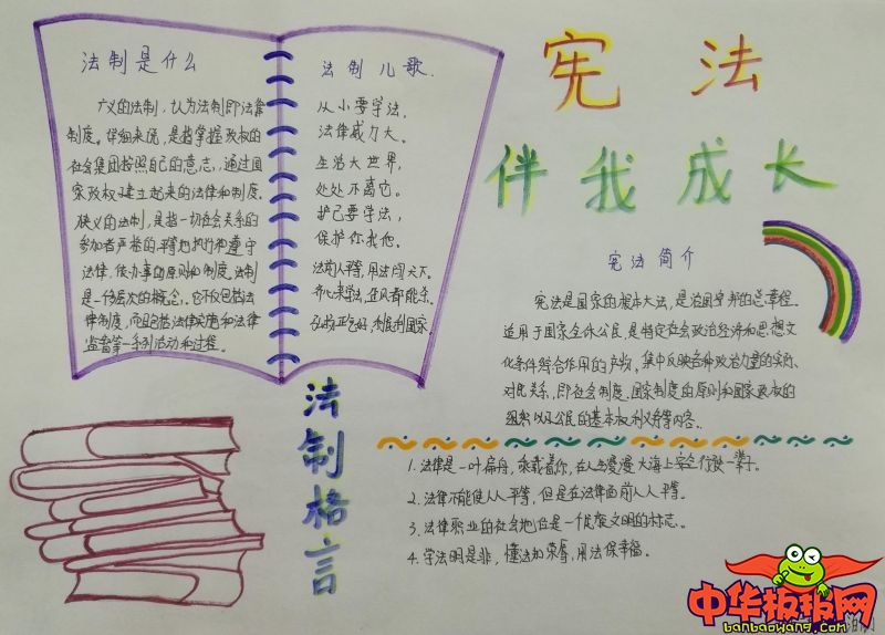 宪法手抄报简单又漂亮，宪法伴我成长