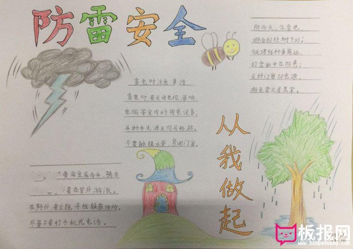 简单好看的安全手抄报图片，防雷安全从我做起