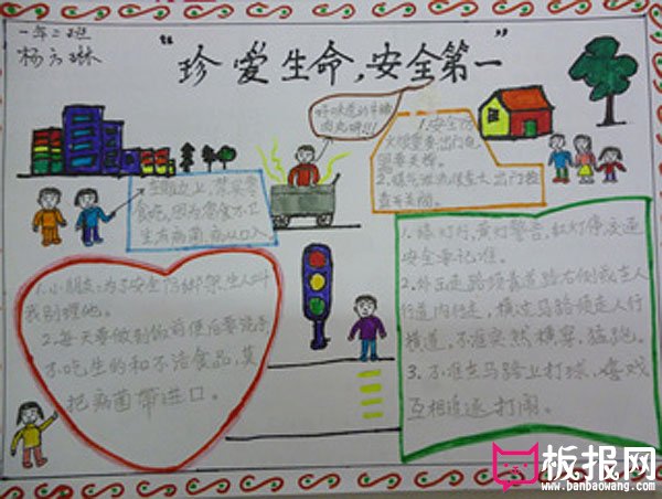 小学生安全手抄报，珍爱生命安全第一