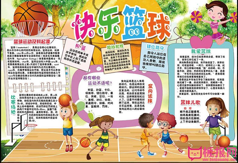 关于体育的手抄报，快乐篮球