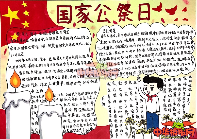 南京大屠杀死难者国家公祭日手抄报，勿忘国耻