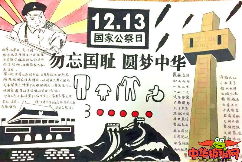 南京大屠杀公祭日手抄报，勿忘国耻