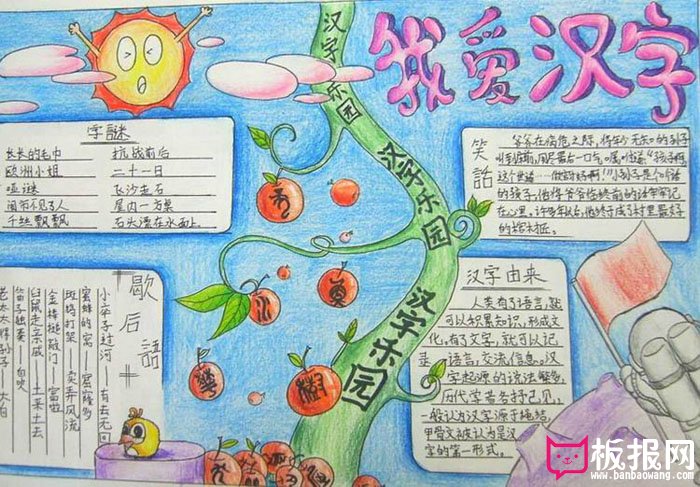 有趣的汉字手抄报图片，我爱汉字