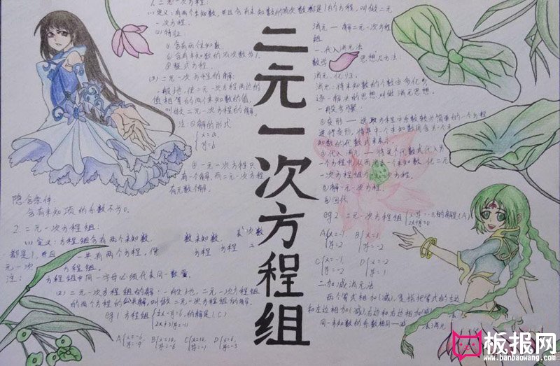 漂亮的数学手抄报图片，二元一次方程组