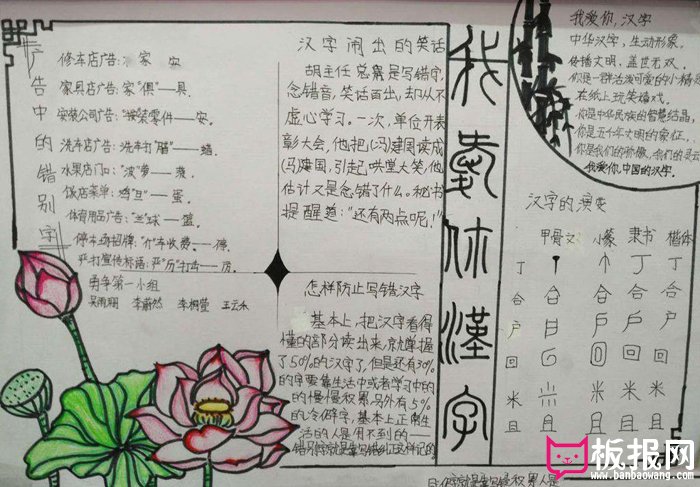 遨游汉字王国手抄报图片，我爱你汉字