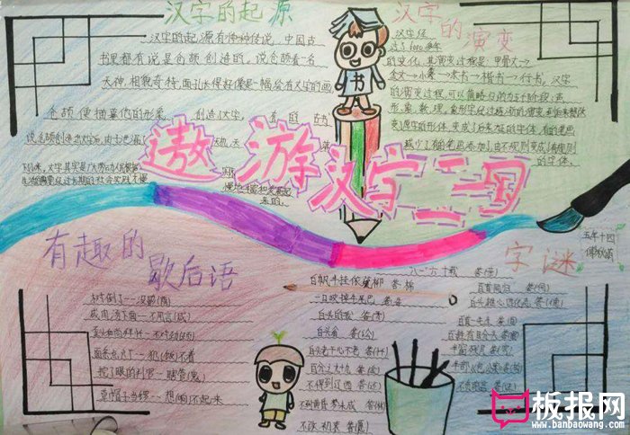 遨游汉字王国手抄报图片，汉字的演变