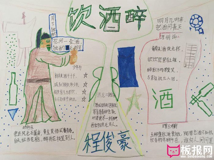 小学生唐宋诗词手抄报图片，饮酒醉