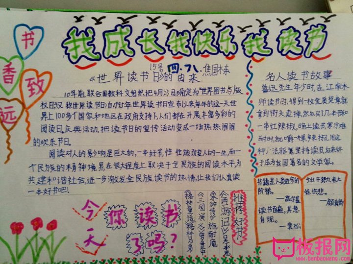 阳光成长手抄报图片，我读书我成长